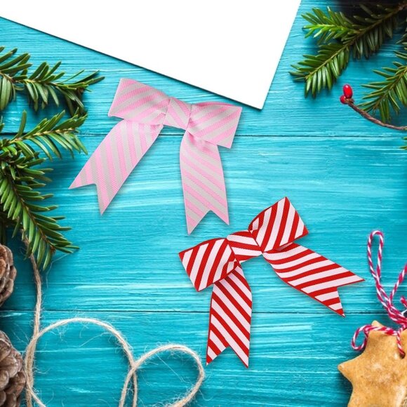 30 3" Twist Tie Pink Striped Grosgrain Ribbon Bows - Picture 7 of 9